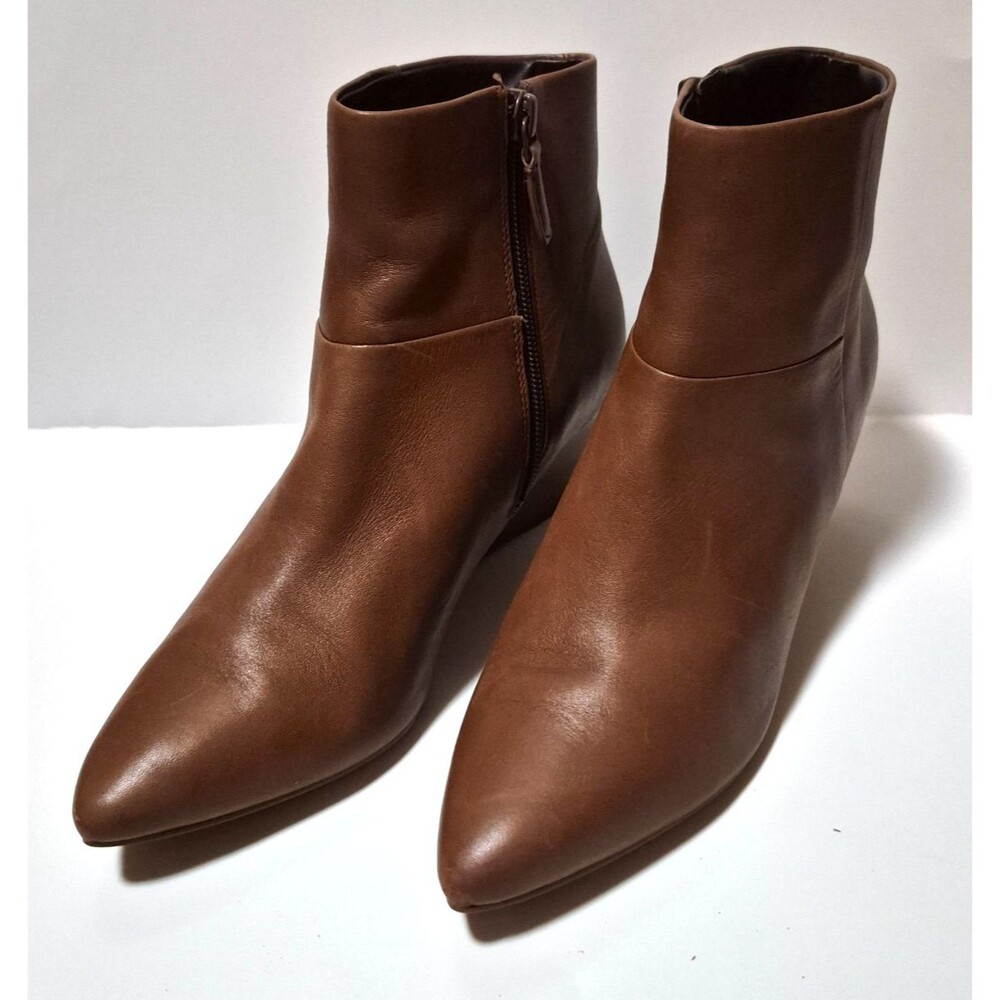 Cole Haan Women's Eneida Tan Leather Zip Up Ankle Boots With Wedge Heels Sz 8B